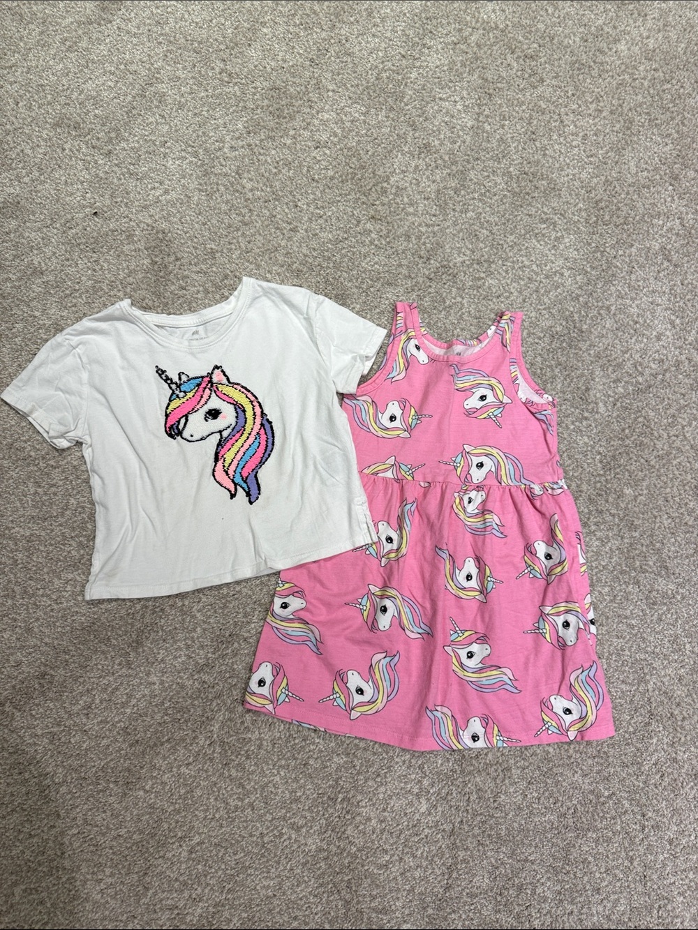 Unicorn Print Pink Dress & White Unicorn Tee Set